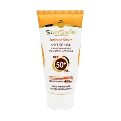 تصویر  ضد آفتاب پوست‌های حساس سان سیف SPF50 بژ طبیعی ۵۰ میلی لیتر