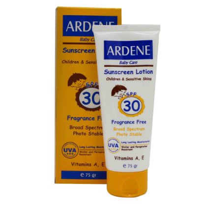 تصویر  لوسیون ضد آفتاب کودکان پوست‌های حساس آردن SPF30 بی رنگ ۷۵ گرم