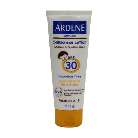 تصویر  لوسیون ضد آفتاب کودکان پوست‌های حساس آردن SPF30 بی رنگ ۷۵ گرم