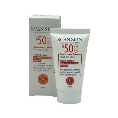 تصویر  کرم ضد آفتاب ضد لک انواع پوست اسکن اسکین SPF50 بی رنگ ۴۰ میلی لیتر